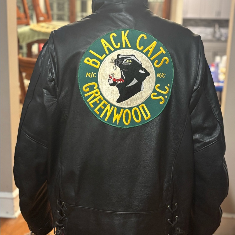 Black Leather Jacket with Panther Patch